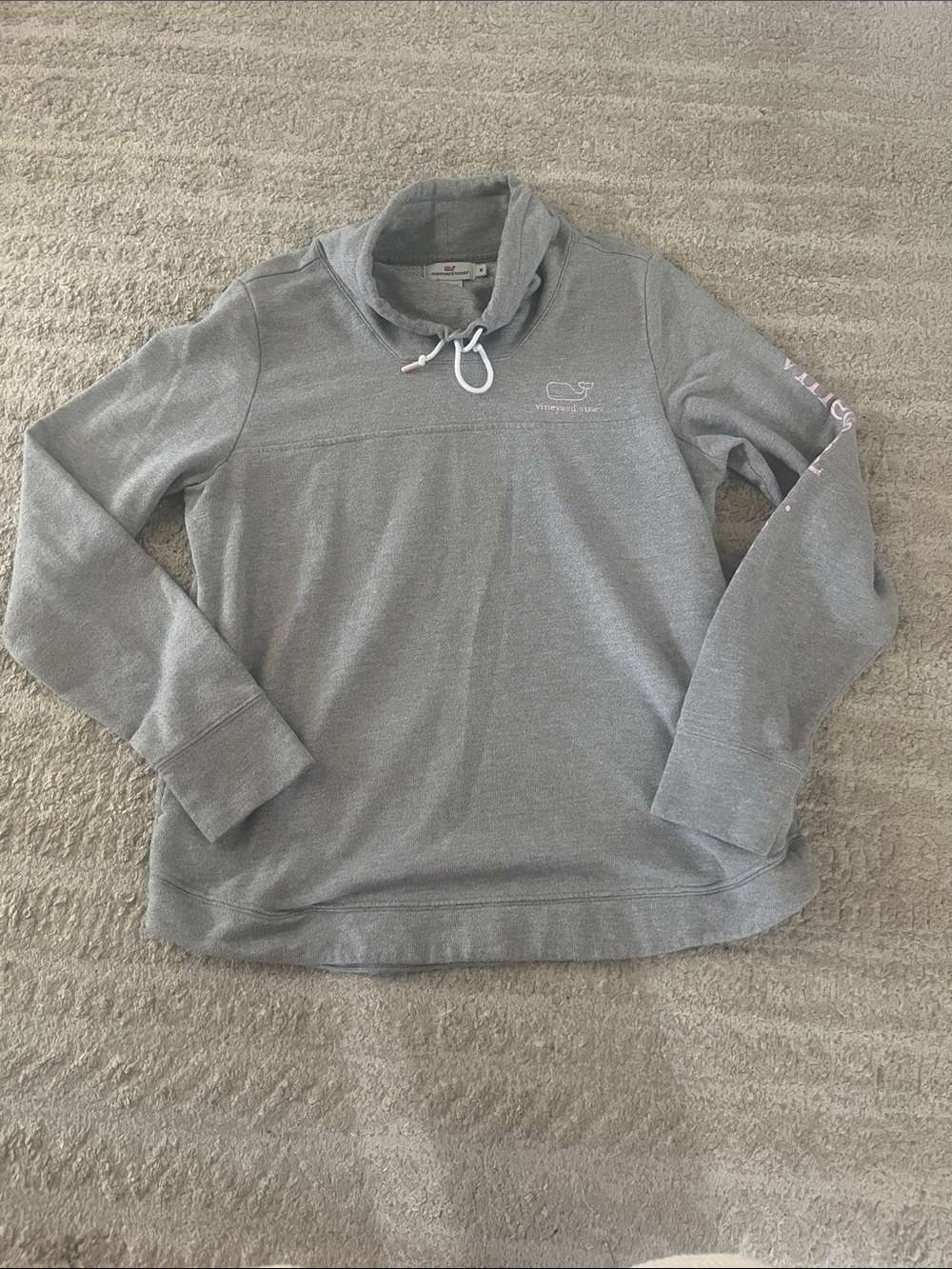 Vineyard Vines Light Gray with Pink Whale Funnel Neck Comfy Pullover Medium